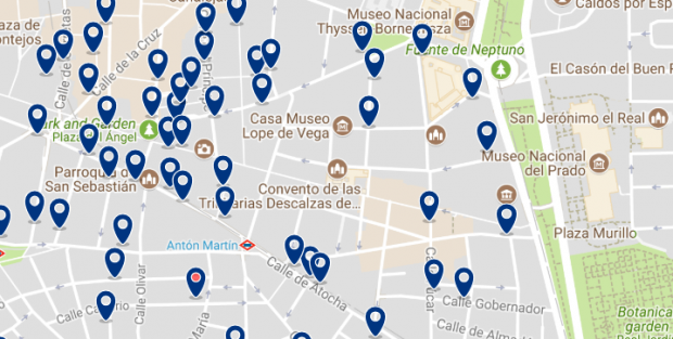 Best areas to stay in Madrid for nightlife - Las Letras & La Latina - Click here to see all hotels on a map