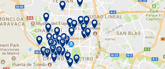 Best areas to stay in Madrid for nightlife - Serrano - Click here to see all hotels on a map