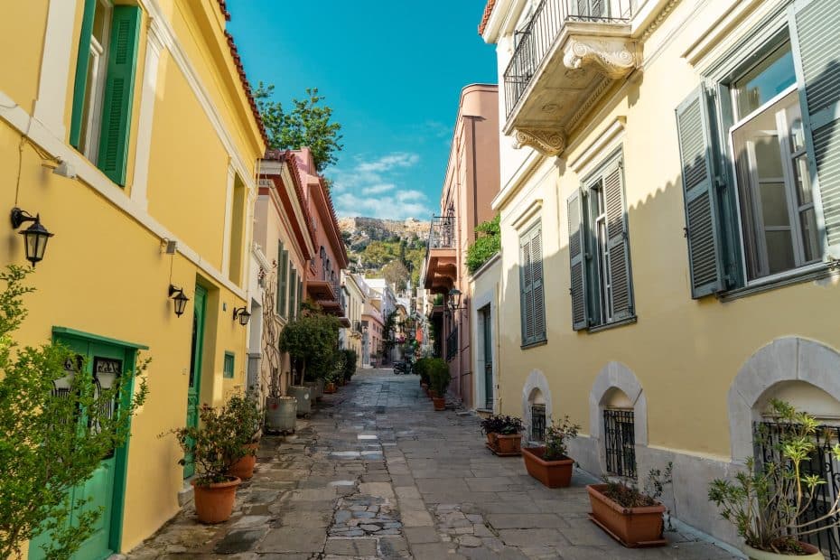 One of the coolest neighborhoods in Athens, Plaka is located right below the Acropolis