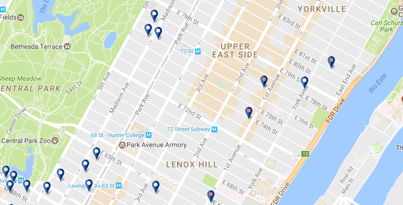 New York - Upper East Side - Click here to see all hotels on a map