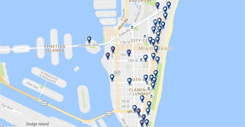 Alojarse en South Beach - Haz clic para ver todos los hoteles en un mapa