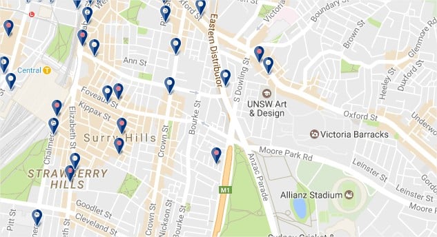 Hoteles en Surry Hills - Haz clic para ver todos los hoteles en un mapa