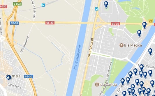 Isla de la Cartuja, Sevilla - Haz clic para ver todos los alojamientos en un mapa