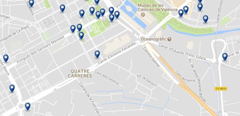 Valencia - Quatre Carreres (Città delle Arti e delle Scienze) - Clicca qui per vedere tutti gli hotel su una mappa