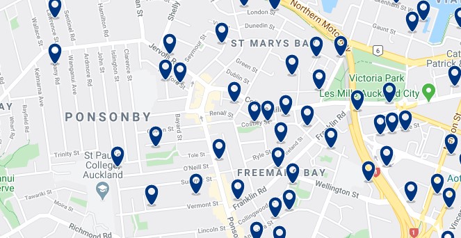 Ponsonby – Click on the maps to see all hotels