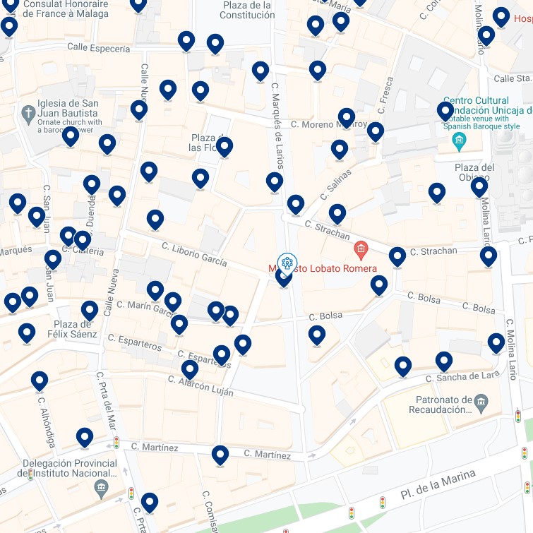 Calle Larios - Mapa de hoteles