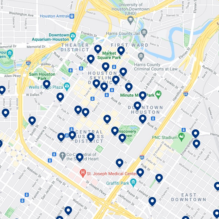 Downtown Houston Accommodation Map