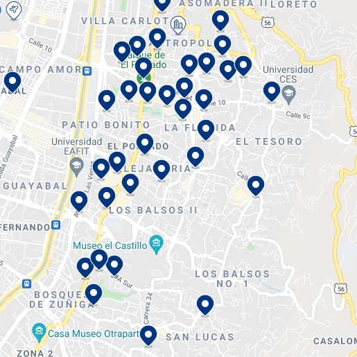 El Poblado - Mapa de hoteles 