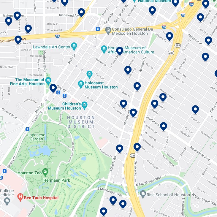 Midtown Houston Accommodation Map