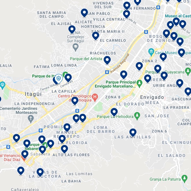 Itagüí & Envigado - Mapa de hoteles