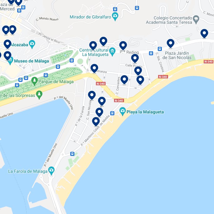 La Malagueta - Mapa de hoteles