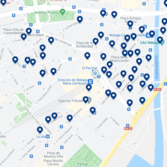Málaga AVE Station - Mapa de hoteles