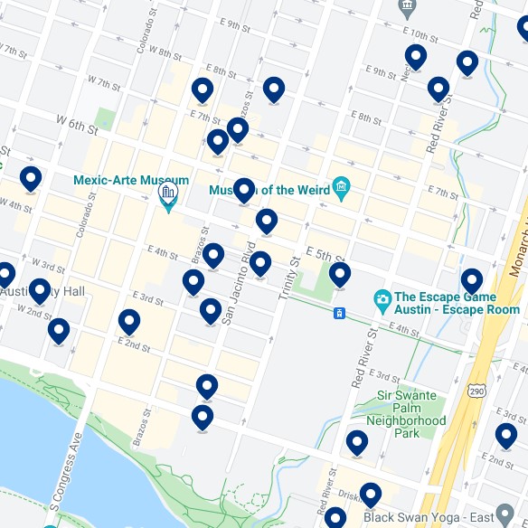Austin Sixth Street District Accommodation Map