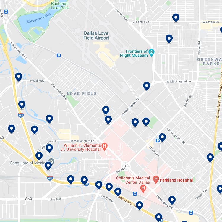 Dallas Love Field Accommodation Map