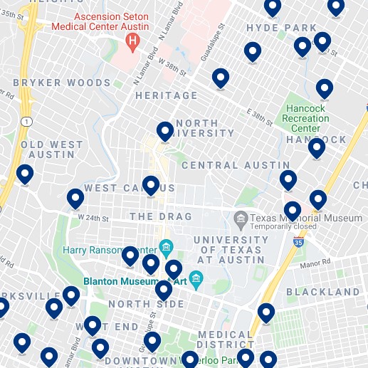North Central Austin Accommodation Map