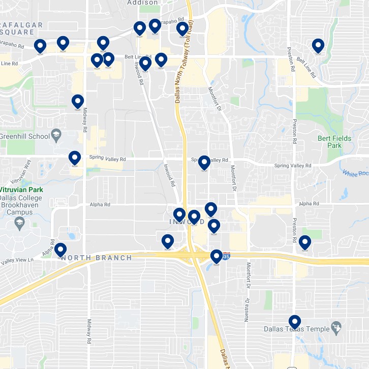 North Dallas Accommodation Map