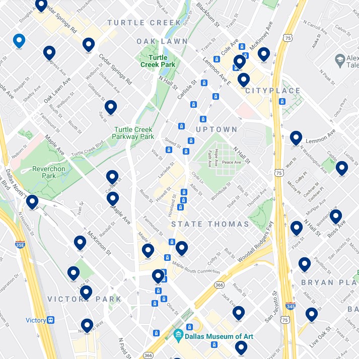Uptown Dallas Accommodation Map