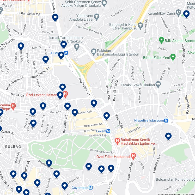 Levent Accommodation Map