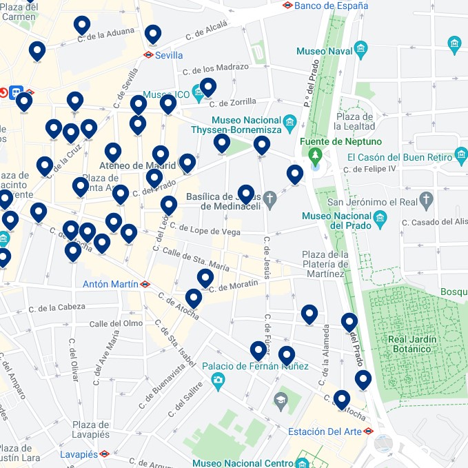 Barrio de Las Letras: Mappa degli alloggi