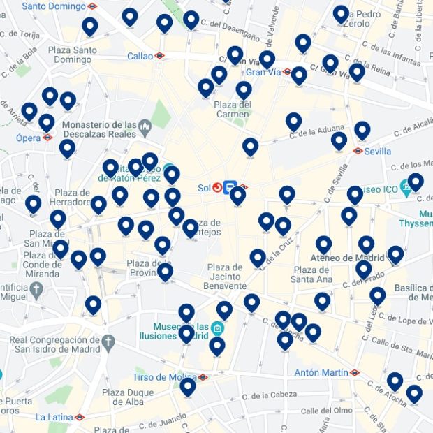Where to Stay in Madrid Best Areas - Madrid Sol Accommodation Map 620x620
