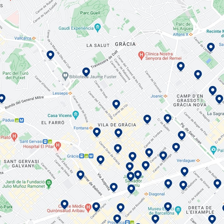 Gràcia : Mapa de alojamientos