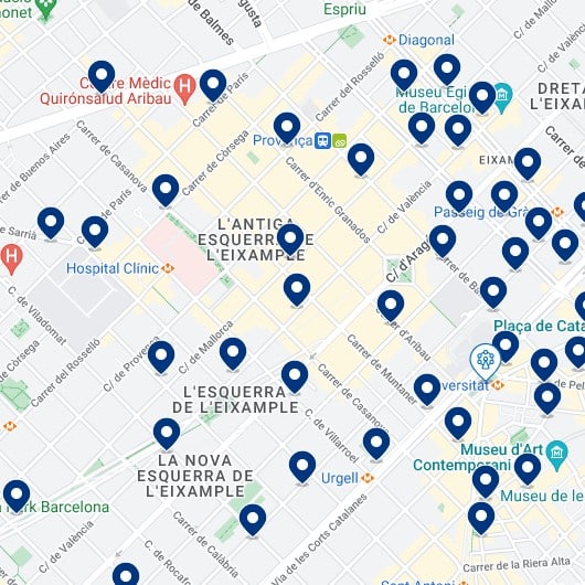 Plaça Universitat & Gaixample : Mapa de alojamientos