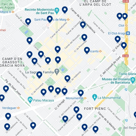 Sagrada Familia : Mapa de alojamientos