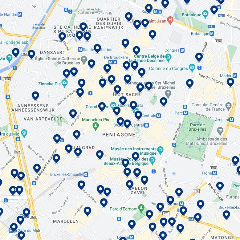 Centro de Bruselas - Mapa de Alojamiento