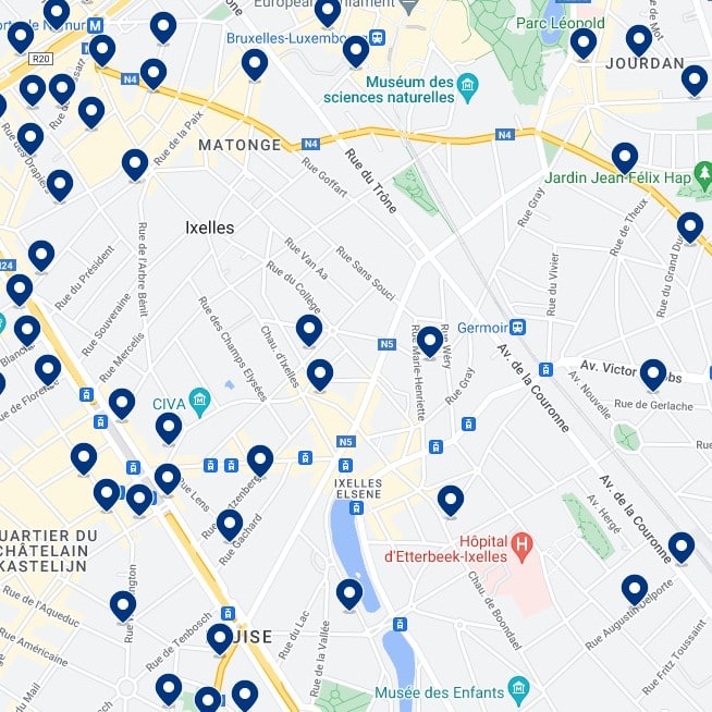 Ixelles Elsene - Mapa de Alojamiento