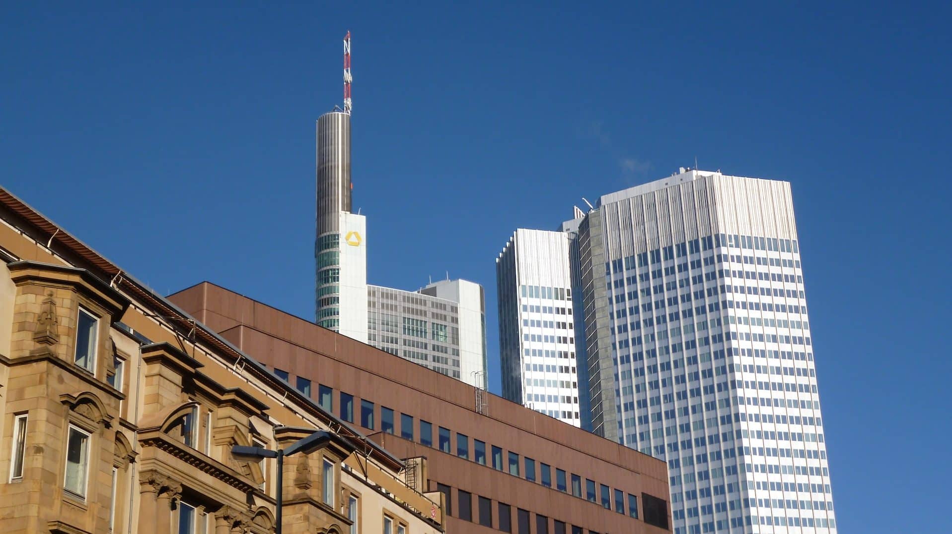 Dominating the city's skyline, the Commerzbank tower is one of the tallest in the EU