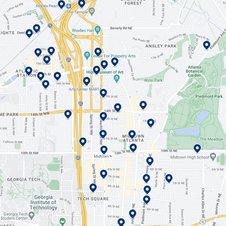 Midtown Atlanta Accommodation Map
