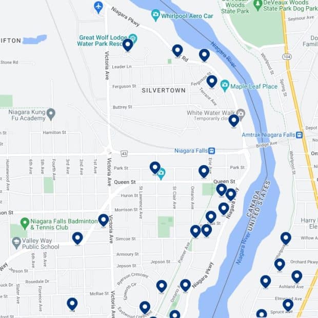 Silvertown & Downtown Niagara Falls Accommodation Map