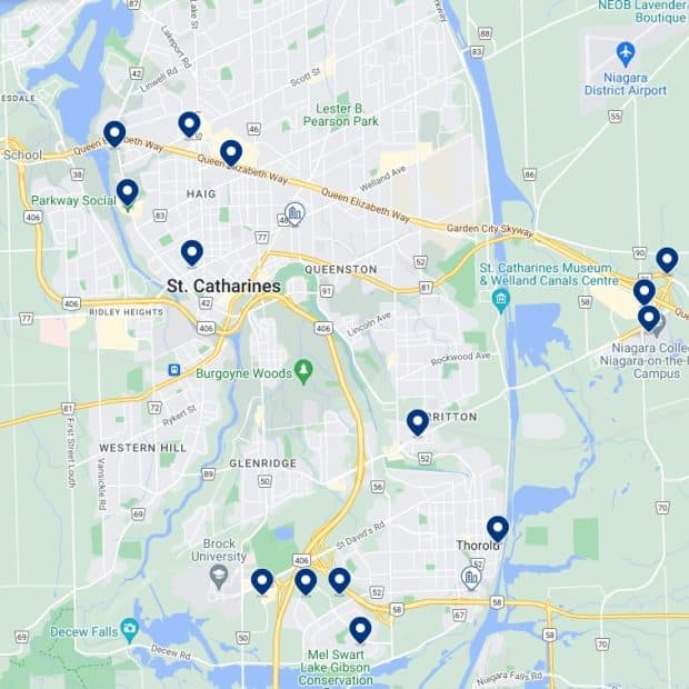 St. Catharines Accommodation Map