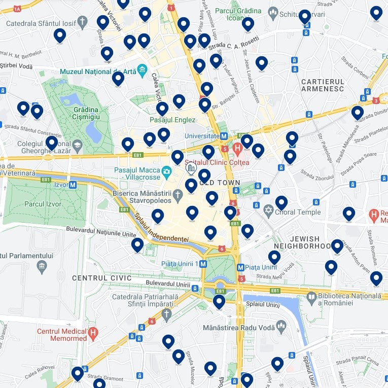 Bucharest City Centre Accommodation Map