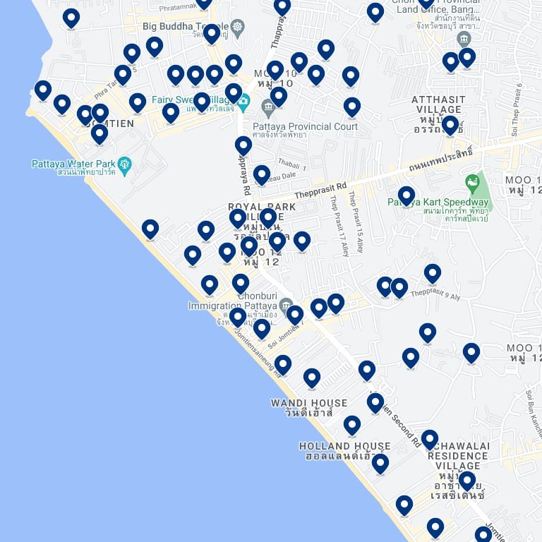 Pattaya Southern Beaches: Mappa degli alloggi
