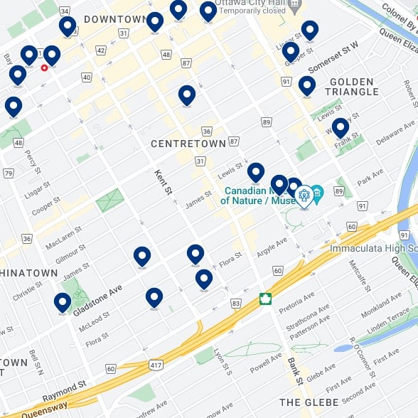 Centretown: Mapa de alojamiento