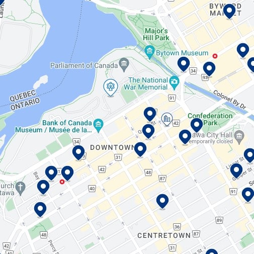 Downtown Ottawa Accommodation Map