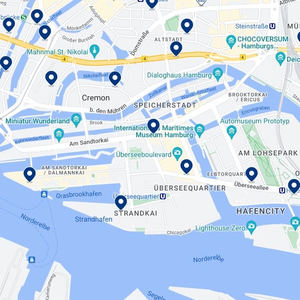 HafenCity: Mapa de alojamientos
