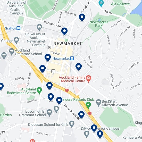 Newmarket:Mapa de alojamiento