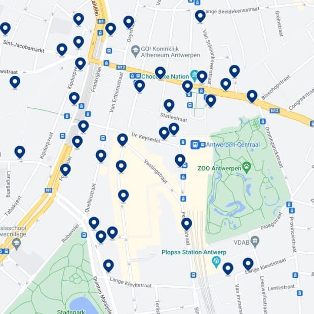 Antwerpen Centraal Accommodation Map