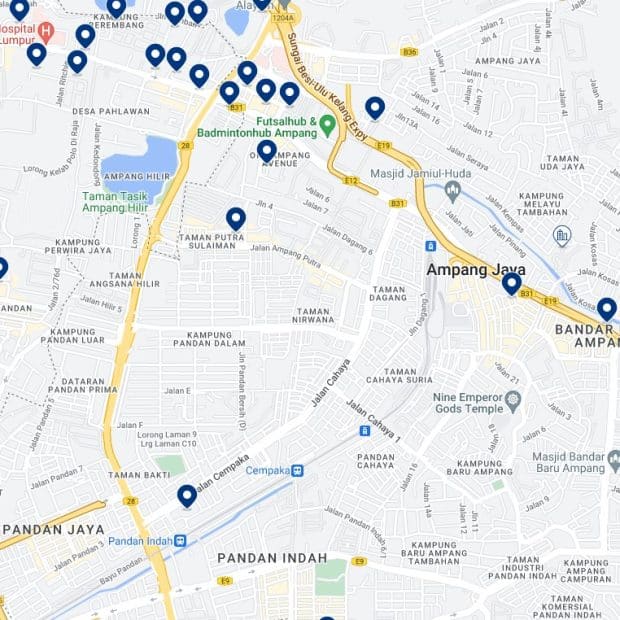 Ampang Jaya:Mapa de alojamiento