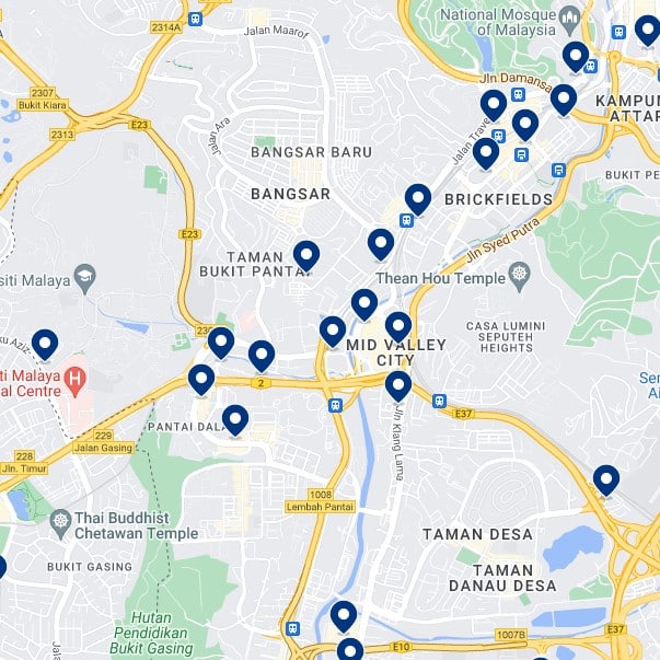 Bangsar & Mid Valley City:Mapa de alojamiento