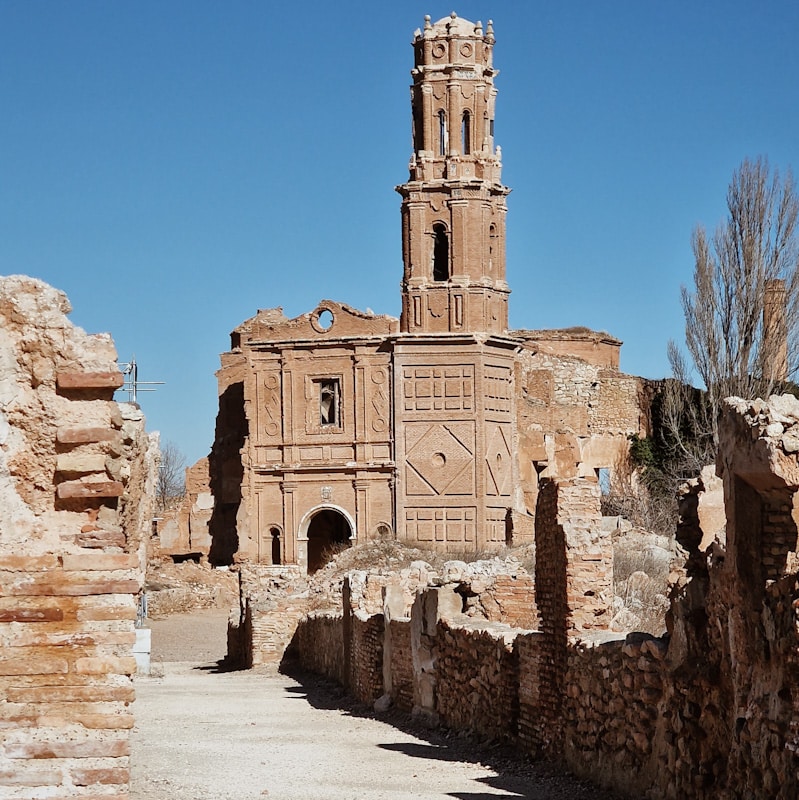 Mudéjar tower in the destroyed town of Belchite