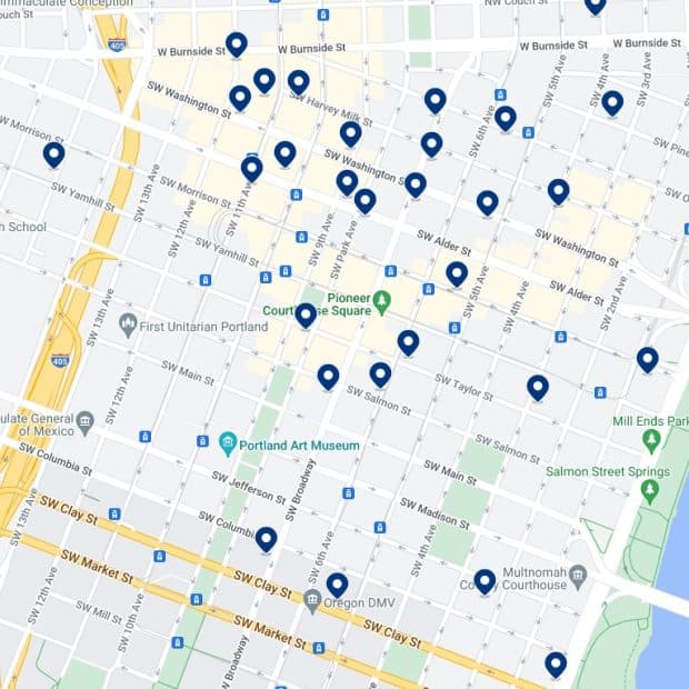 Downtown Portland Accommodation Map