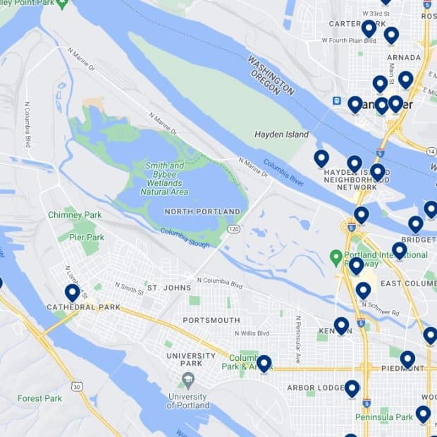 North Portland - Mapa de alojamiento