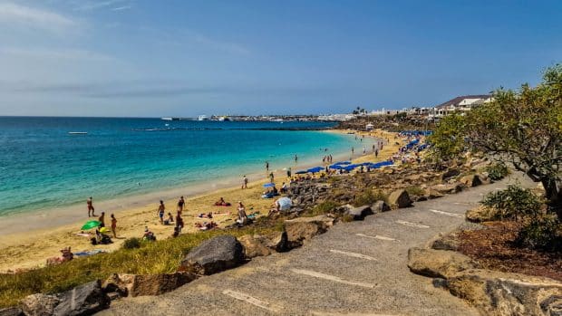 Playa Blanca is one of the best areas to stay in Lanzarote because of its beautiful, family-friendly beaches