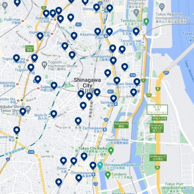 Shinagawa:Mapa de alojamiento