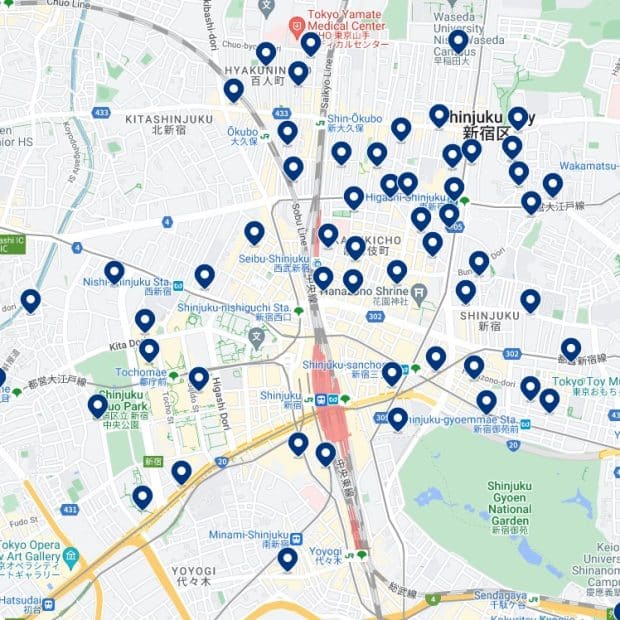 Shinjuku:Mapa de alojamiento