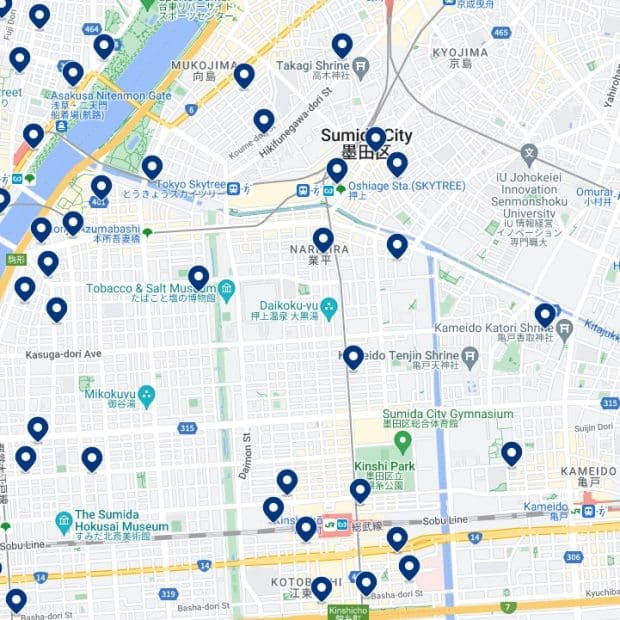 Sumida:Mapa de alojamiento