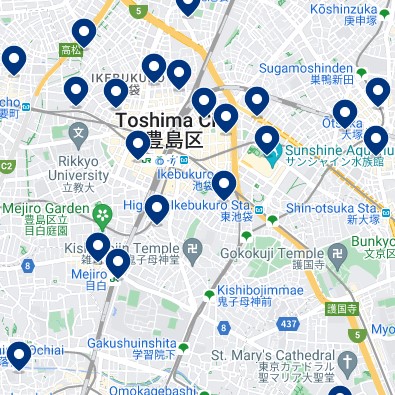Toshima:Mapa de alojamiento